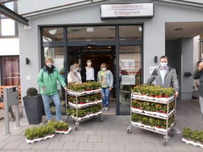 Mitarbeiter der Residenz bernehmen die Blumen